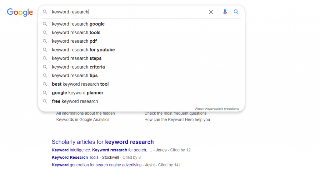 Search Suggestion for Keywords